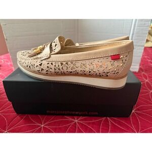 Marc Joseph NewYork Womens Brooklyn LaserCut Leather Tassel Loafers Beige Shoes